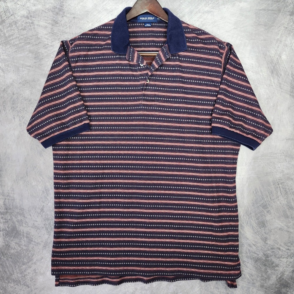 Vintage Polo Golf Ralph Lauren Striped Knit Shirt Mens XXL Blue Pink Jacquard